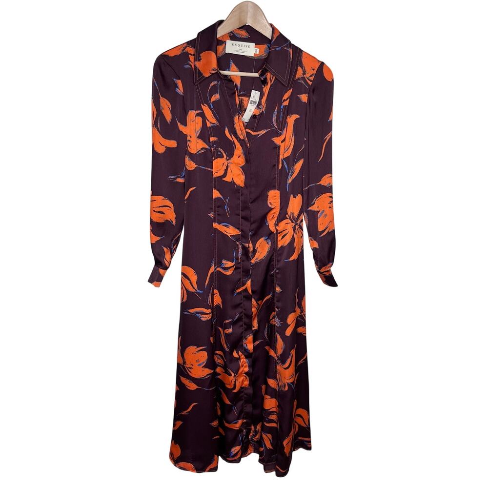 Anthropologie Exquise Jasmineelle Satin Shirt Dress XXS Purple Orange NWT $268 - Picture 4 of 15
